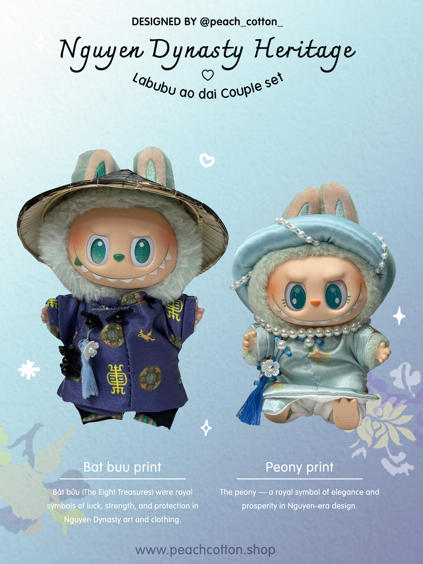 Labubu Ao Dai – Labubu Ao Dai Couple Set, Nguyen Dynasty Heritage Ao Dai For Labubu (Blue)
