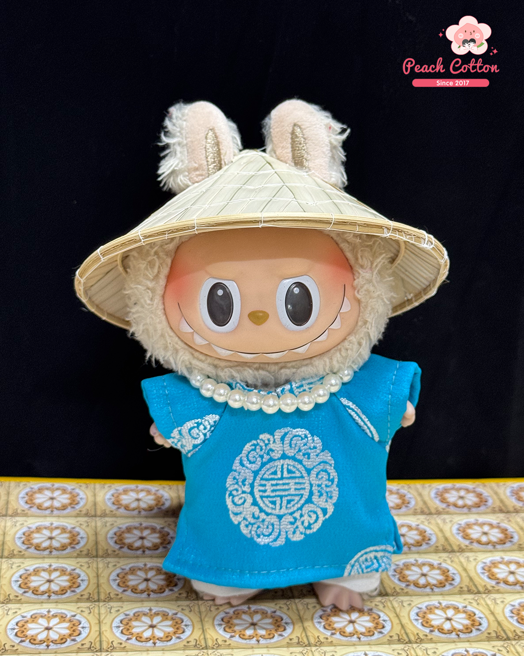 Labubu Ao Dai Tho – Ao Dai for Labubu with Conical hat, Vietnamese Longevity Ao Dai for Labubu
