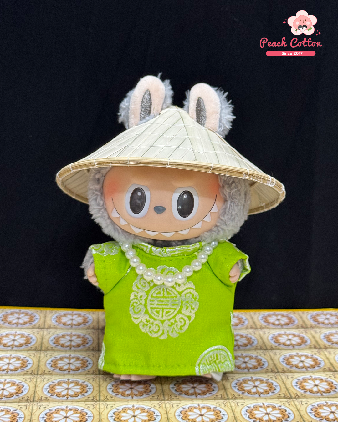 Labubu Ao Dai Tho – Ao Dai for Labubu with Conical hat, Vietnamese Longevity Ao Dai for Labubu