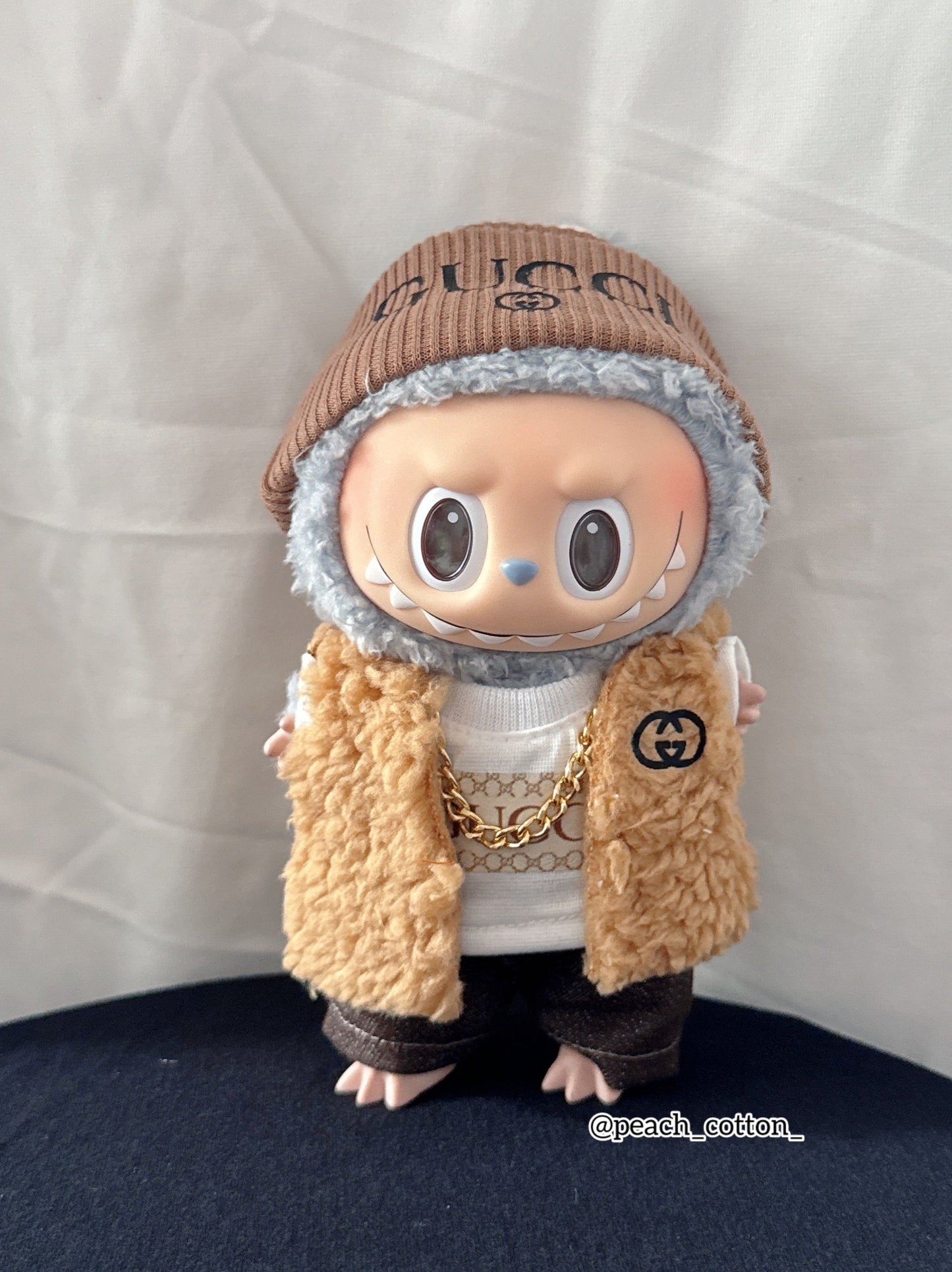 #GUC01 - Labubu clothes - Brown Luxury Fur Coat set (Handmade)