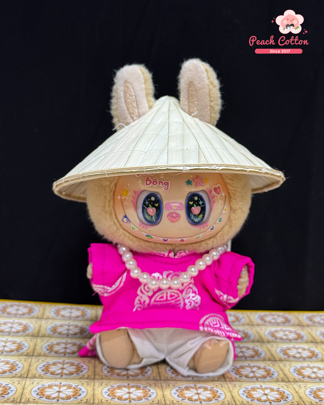 Labubu Ao Dai Tho – Ao Dai for Labubu with Conical hat, Vietnamese Longevity Ao Dai for Labubu