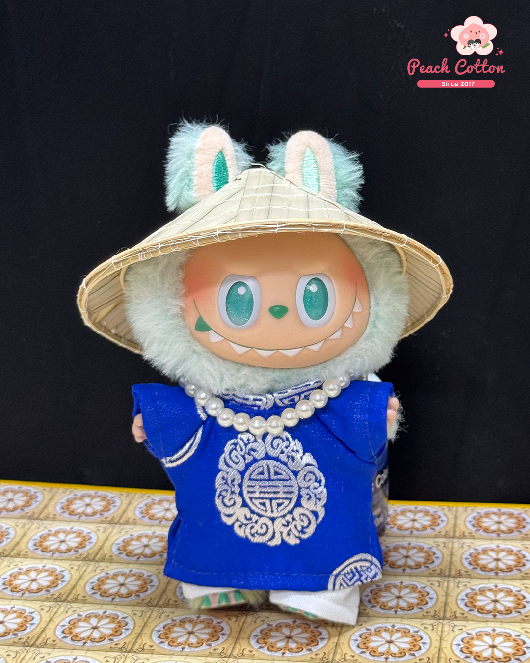 Labubu Ao Dai Tho – Ao Dai for Labubu with Conical hat, Vietnamese Longevity Ao Dai for Labubu