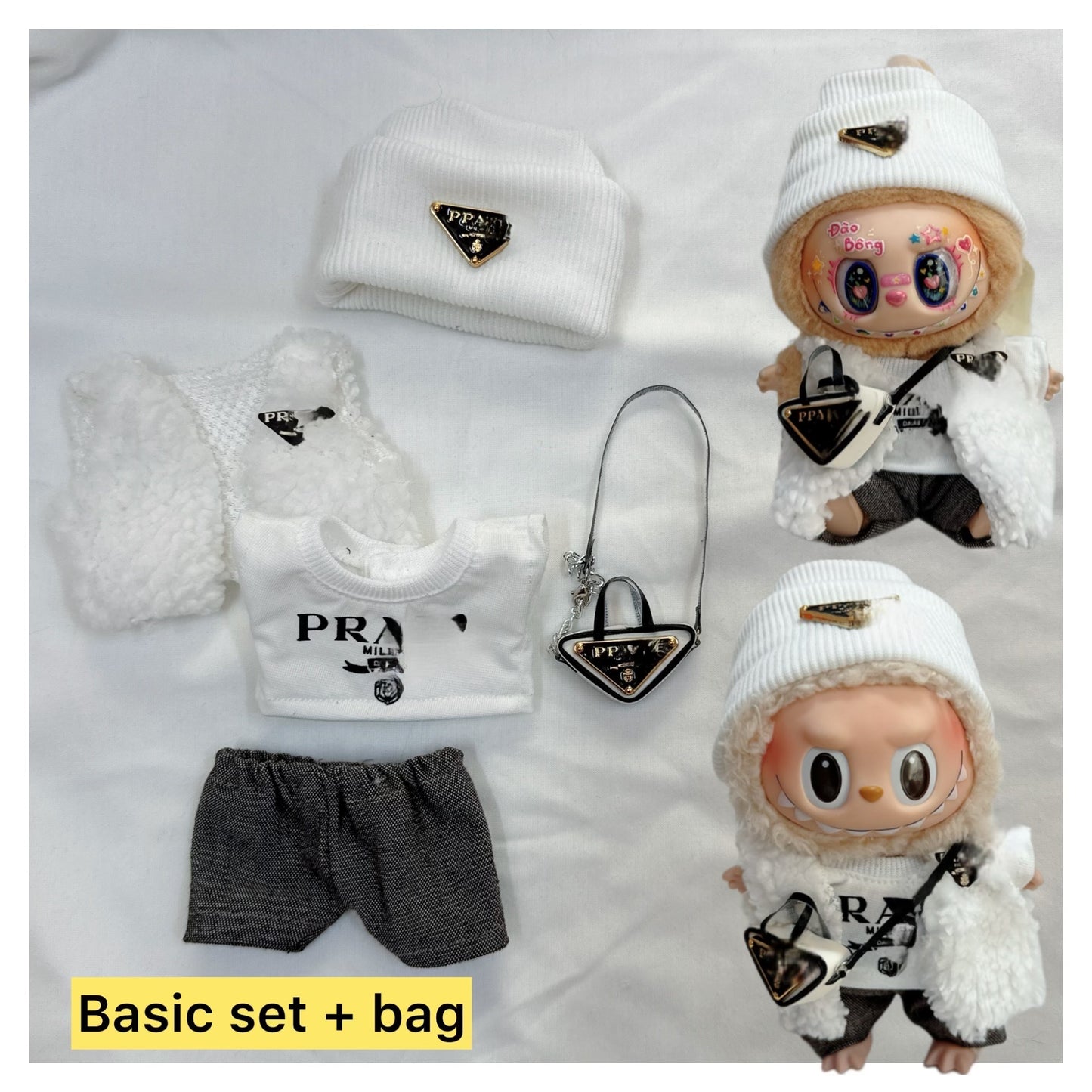 #PRA03 - Labubu clothes - White Luxury Fur Coat set (Handmade)