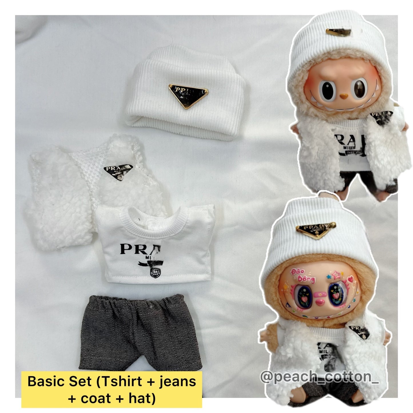 #PRA03 - Labubu clothes - White Luxury Fur Coat set (Handmade)