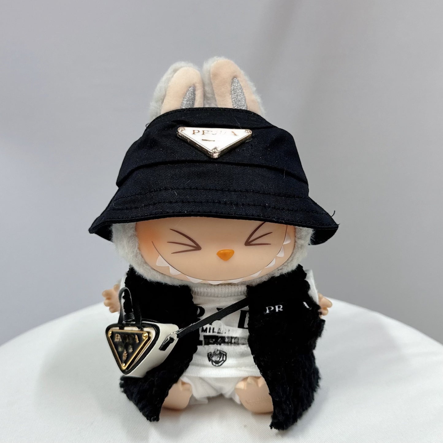 #PRA02 - Labubu clothes - Black Fur Coat set (handmade)