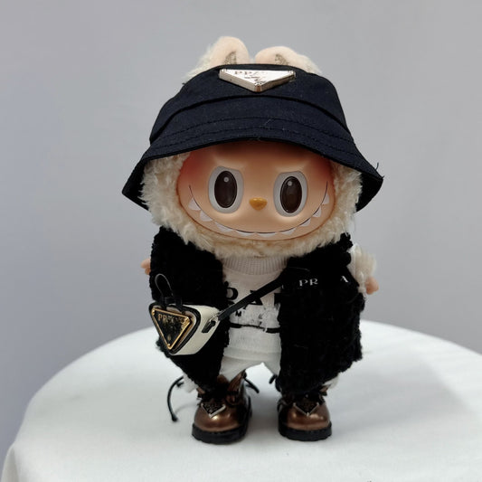 #PRA02 - Labubu clothes - Black Fur Coat set (handmade)