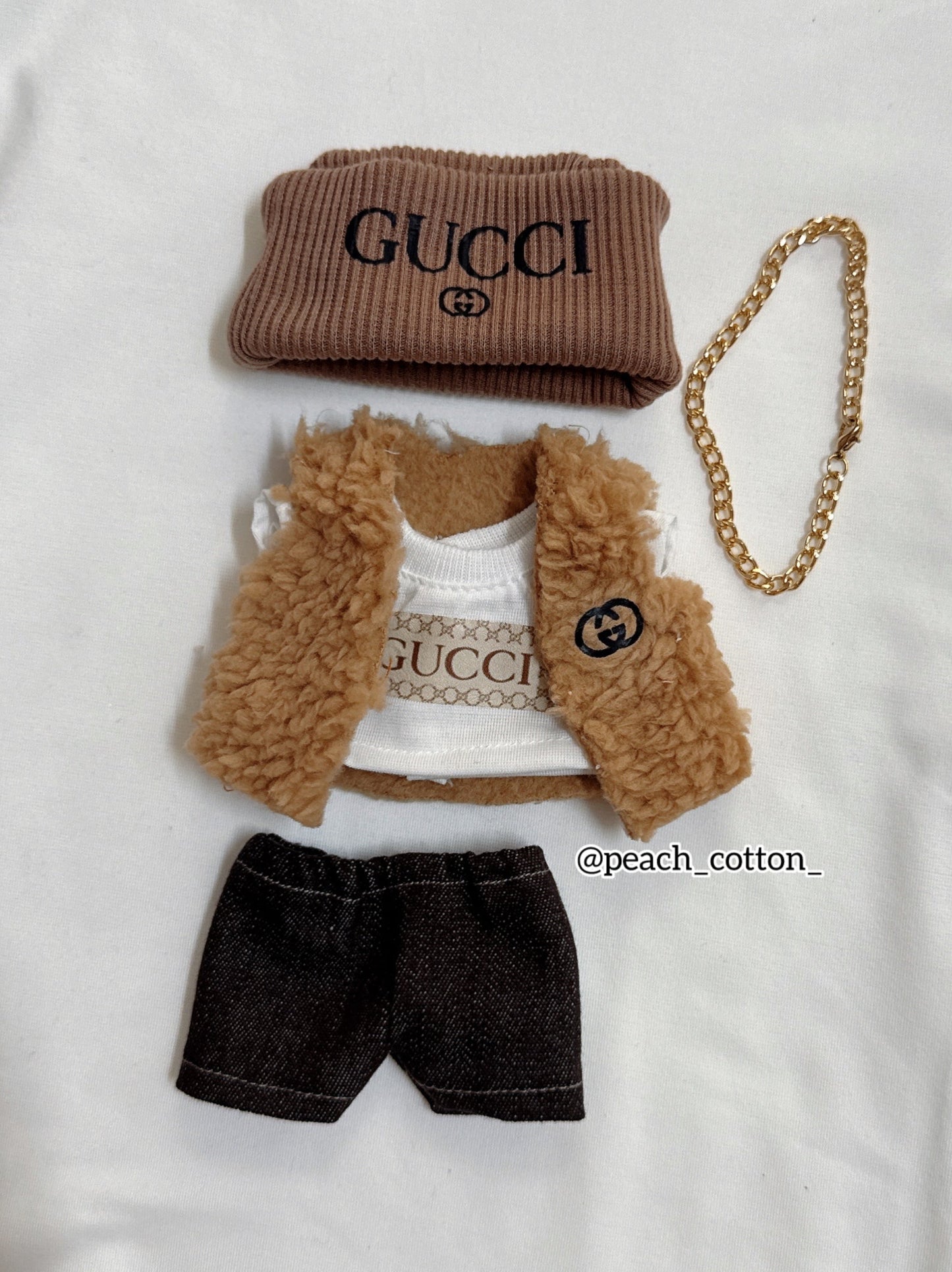 #GUC01 - Labubu clothes - Brown Luxury Fur Coat set (Handmade)