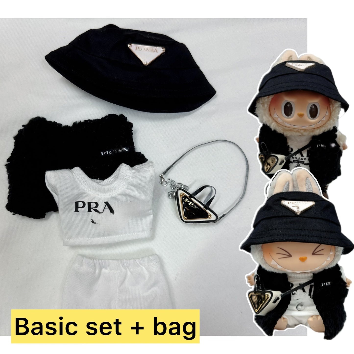 #PRA02 - Labubu clothes - Black Fur Coat set (handmade)