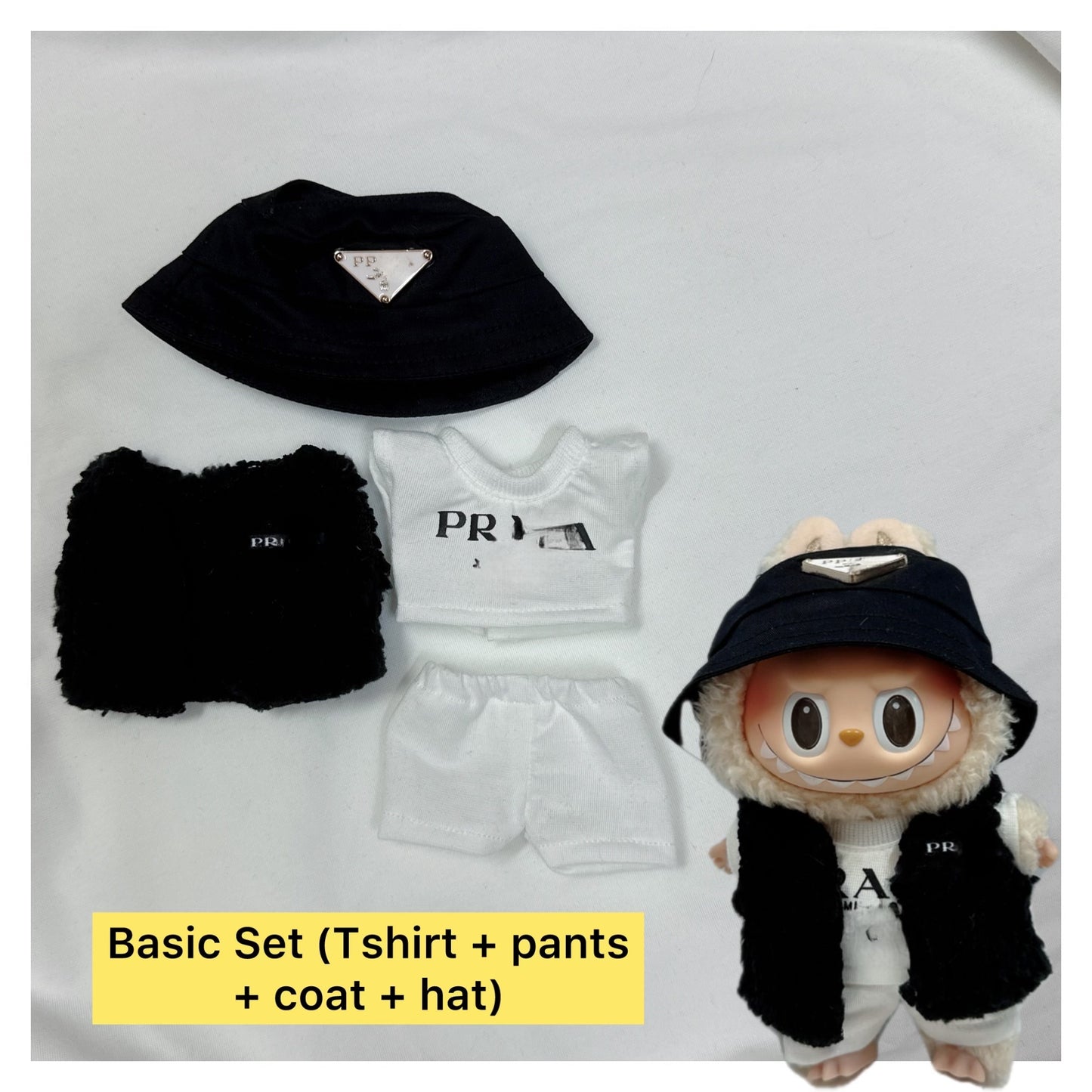 #PRA02 - Labubu clothes - Black Fur Coat set (handmade)